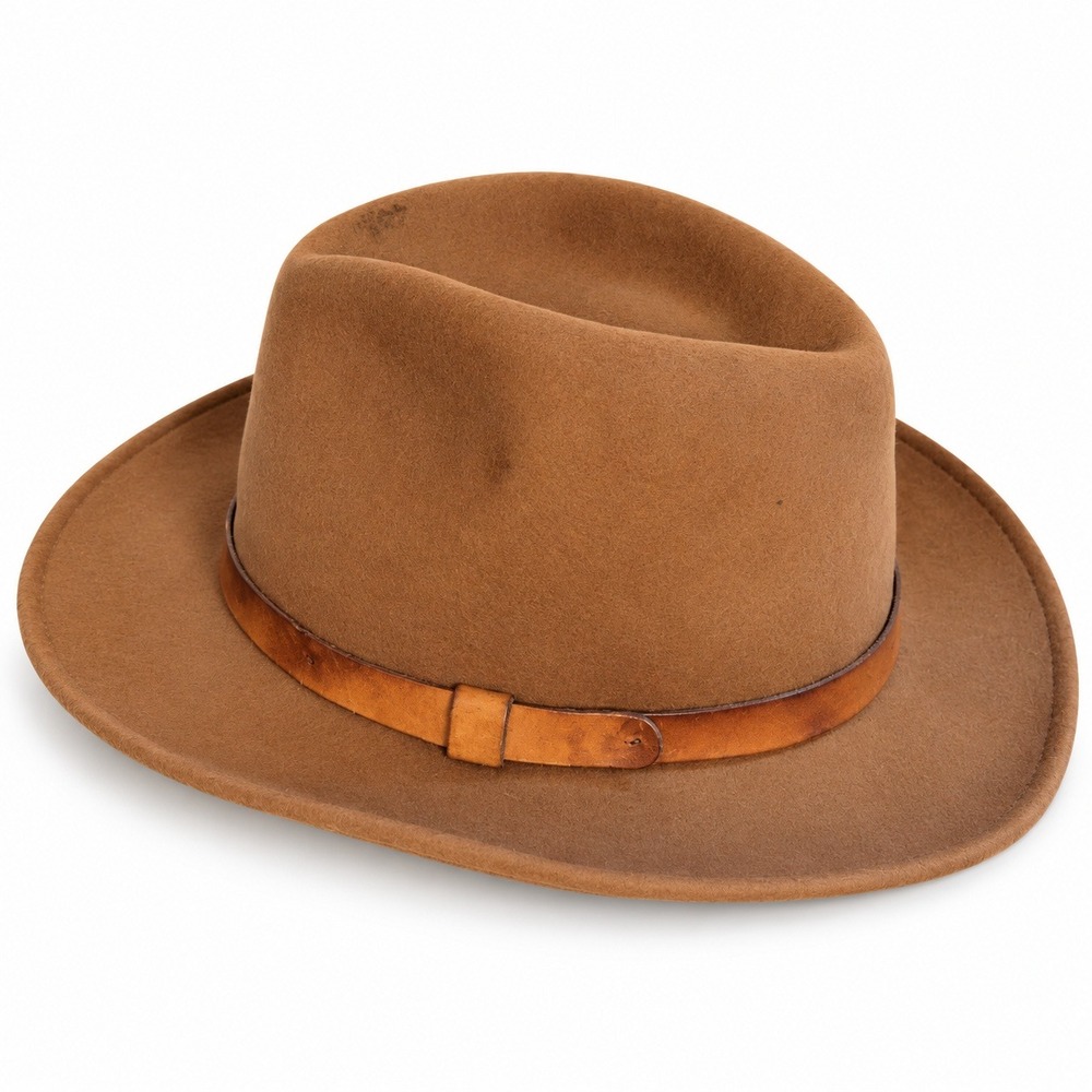 Unbranded Wool Fedora Hat Large Brown Good Made in USA Outback Wide Brim Felt